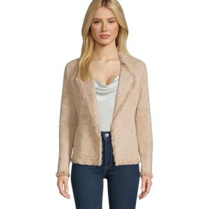 NIC + Zoe Size L Collared Fringe Mix Knit Jacket